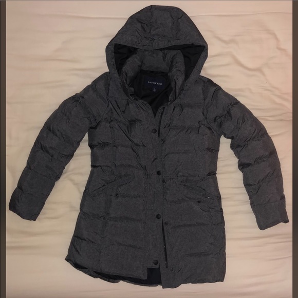Lands' End Grey Down Winter Coat Mid Thigh - Picture 2 of 7